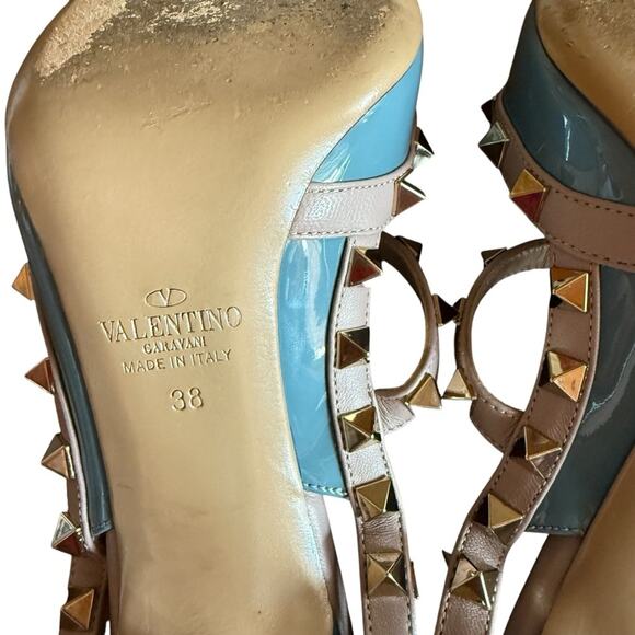 Valentino Garavani Rockstud Blue Ciel Leather T Ankle Strap Pumps EU 38 US 8 - Picture 13 of 14
